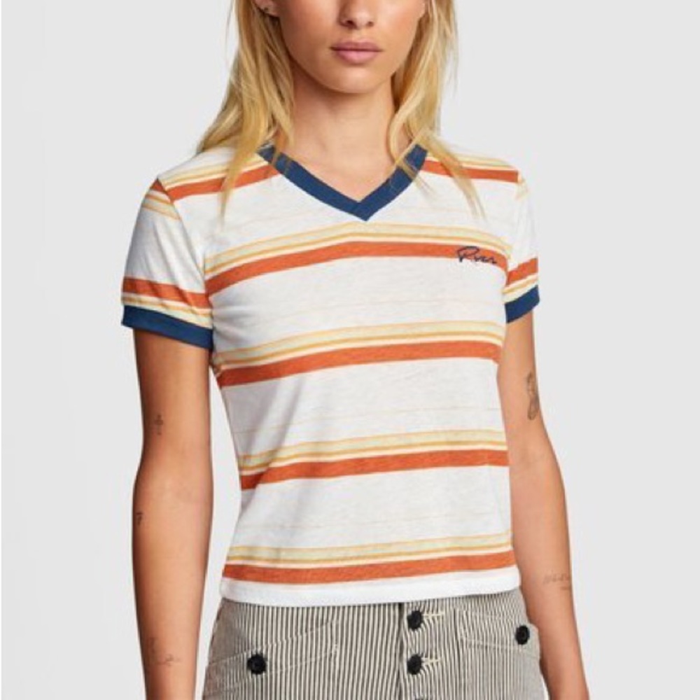 Brand New Never Worn RVCA big distance stripe short sleeve shirt